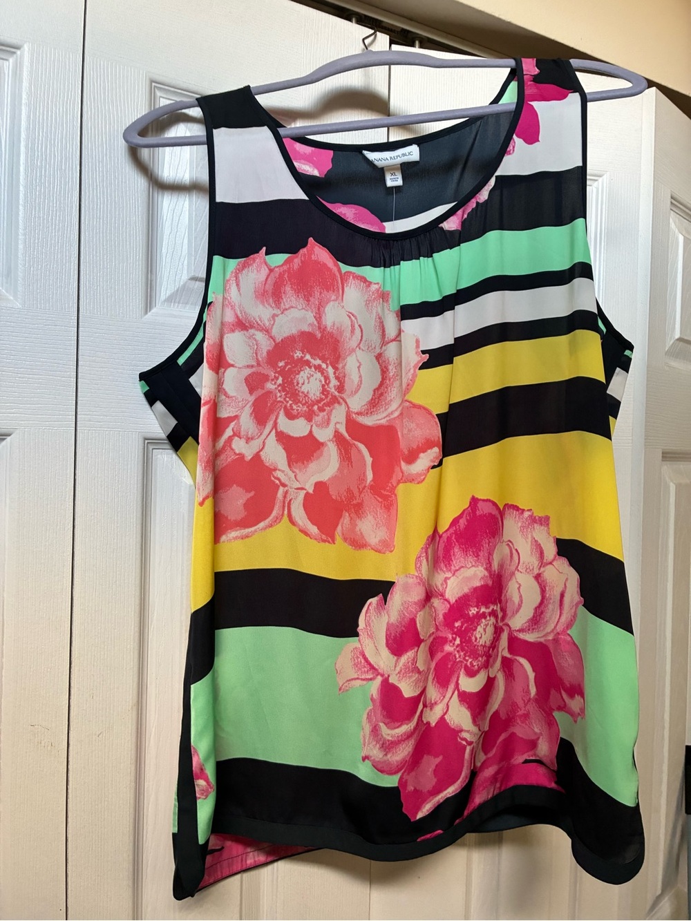 BR Floral Stripe Tank-Pink, Yellow, Green, Black